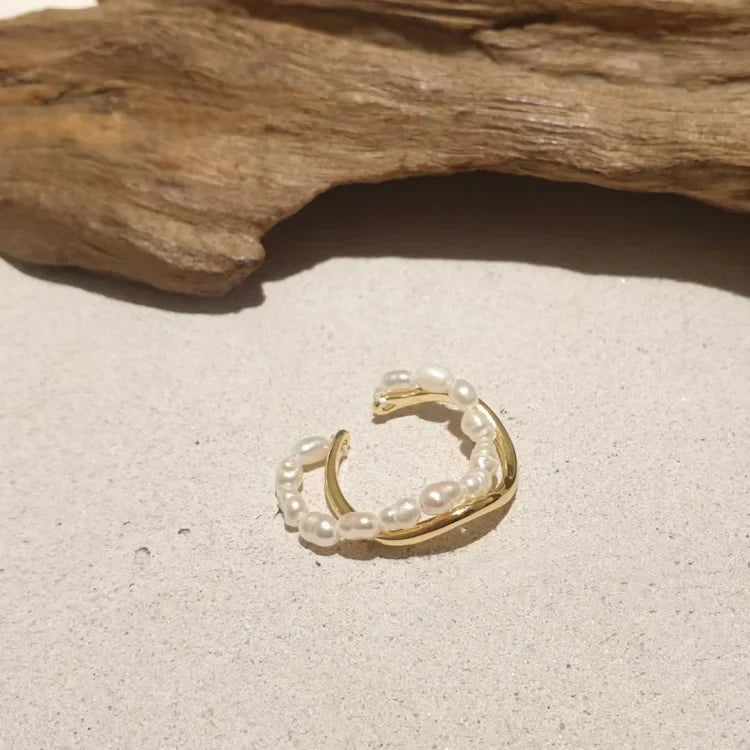 Kettős rétegű aranygyűrű édesvízi gyöngyökkel - Ivy