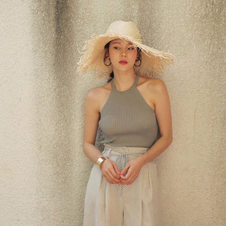 Széles karimájú könnyű szalmakalap nyári napvédelem – Belle