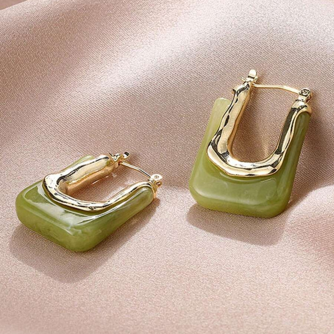 Arany Vintage Fülbevalók Zöld Enamel - Celia