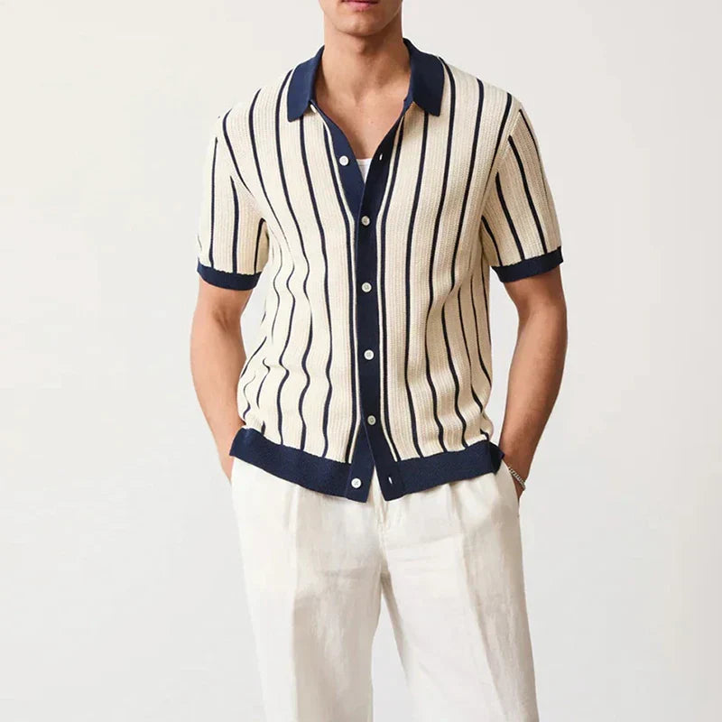 Csíkos, gombos férfi pulóver - Emilio