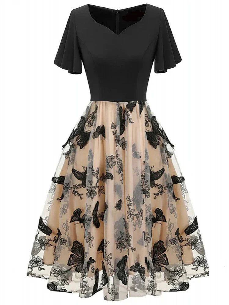 Stílusos, hálós midi ruha hímzéssel és fodros ujjal – Maila