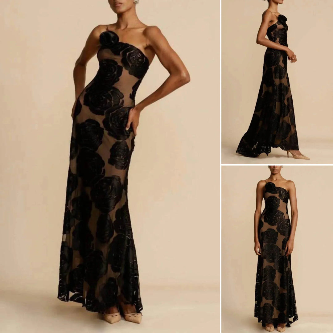 Váll nélküli maxi ruha jacquard mintával – Maila