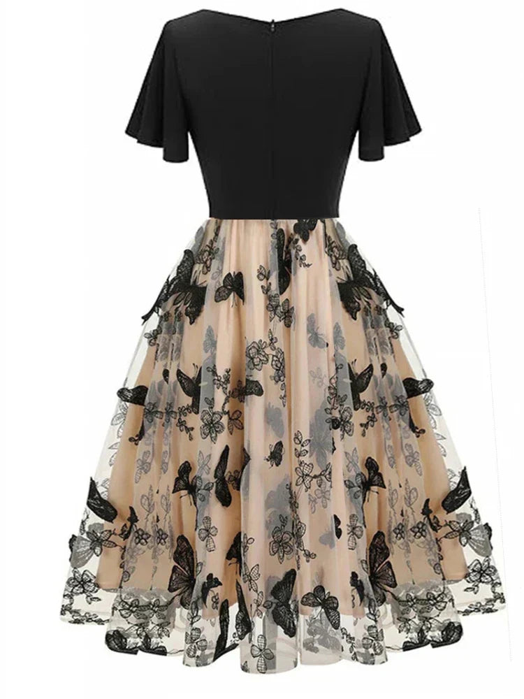 Stílusos, hálós midi ruha hímzéssel és fodros ujjal – Maila