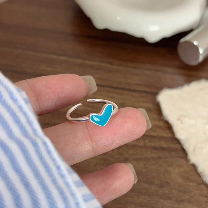 Ezüst Szív Gyűrű Kék Csepp Részlettel - Ameline