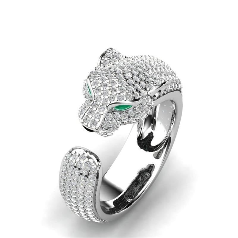 Állítható Gyűrű 18K Ezüst és Rózsaarany Zöld Zirconia Szemekkel - Panther Ring