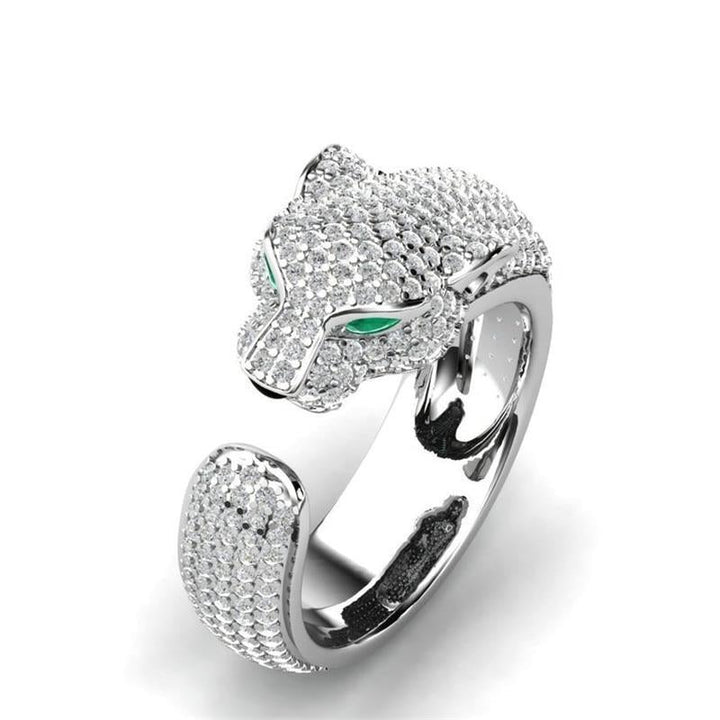 Állítható Gyűrű 18K Ezüst és Rózsaarany Zöld Zirconia Szemekkel - Panther Ring