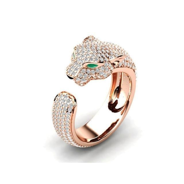 Állítható Gyűrű 18K Ezüst és Rózsaarany Zöld Zirconia Szemekkel - Panther Ring