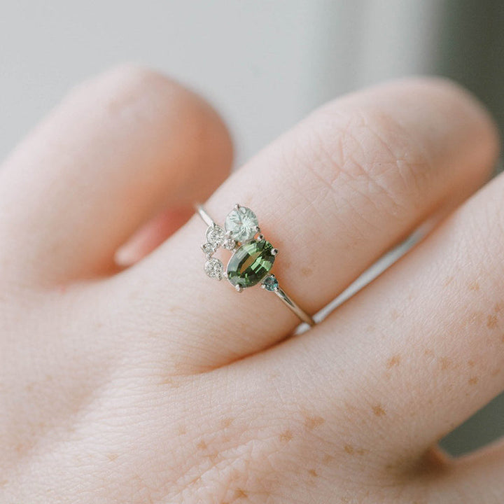 Természetes peridot zirkón gyűrű - Selene