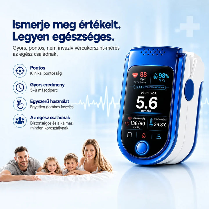Kék-fehér nem invazív vércukormérő előlnézetben