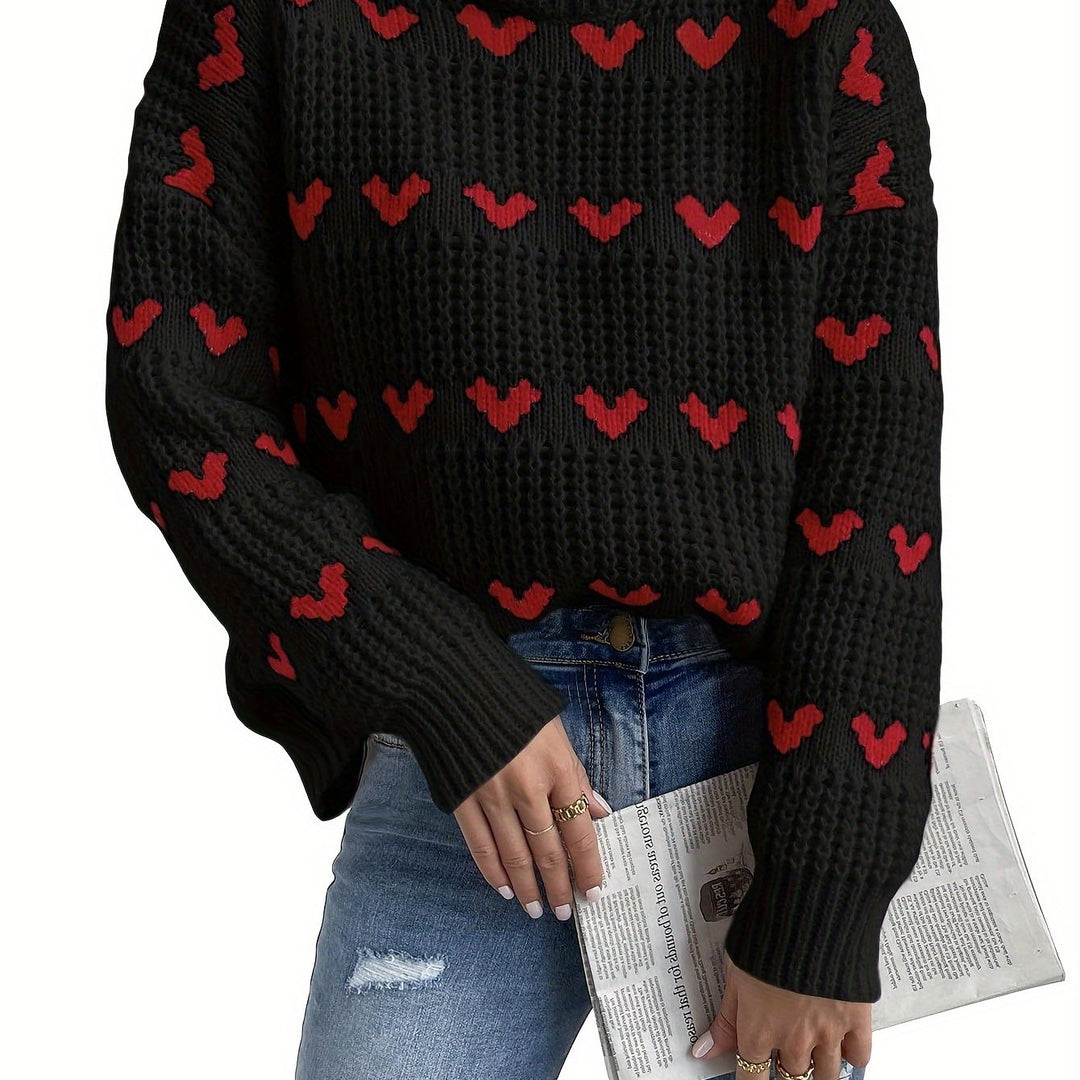 Kötött Női Pulóver Szívmintával És Magas Nyakkal – Nola