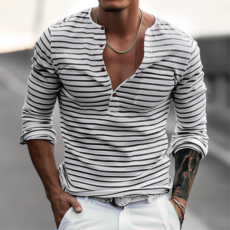 Csíkos Henley Póló Hosszú Ujjú - Dorian