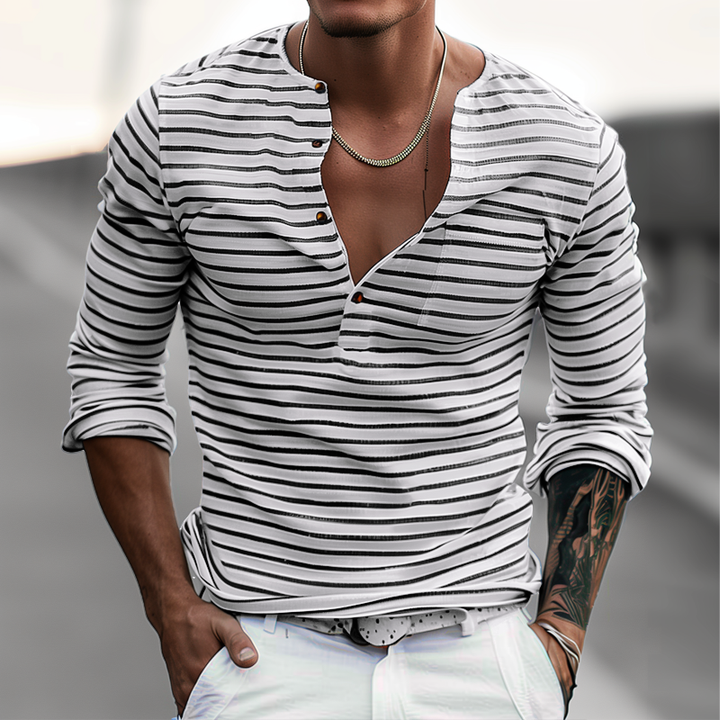 Csíkos Henley Póló Hosszú Ujjú - Dorian