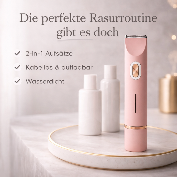Rózsaszín trimmer függőlegesen áll egy márvány tálcán.