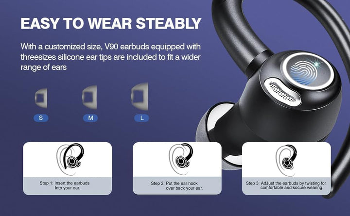 Vezeték nélküli Bluetooth 5.3 Sport Fülhallgató Zajcsökkentéssel és 48 órás Lejátszással – Zeyora