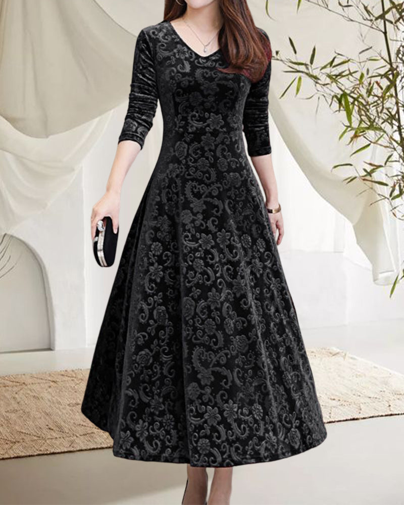 Hölgyek Midikleid A-vonalú fazonnal és V-kivágással – Amara