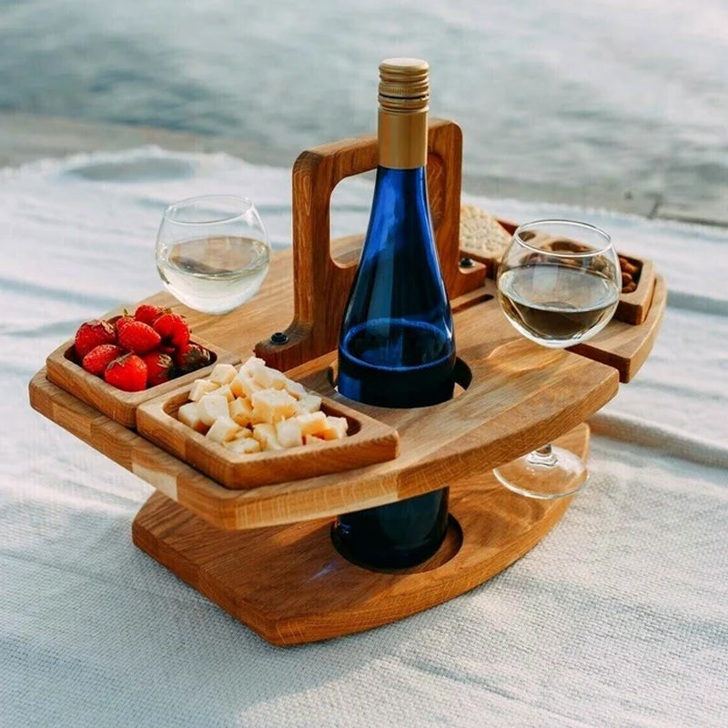 Hordozható Fa Piknikbor Asztal - WineNest