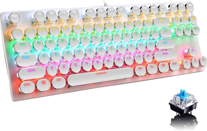 87 billentyűs mechanikus játékbillentyűzet RGB háttérvilágítással, kék kapcsolóval