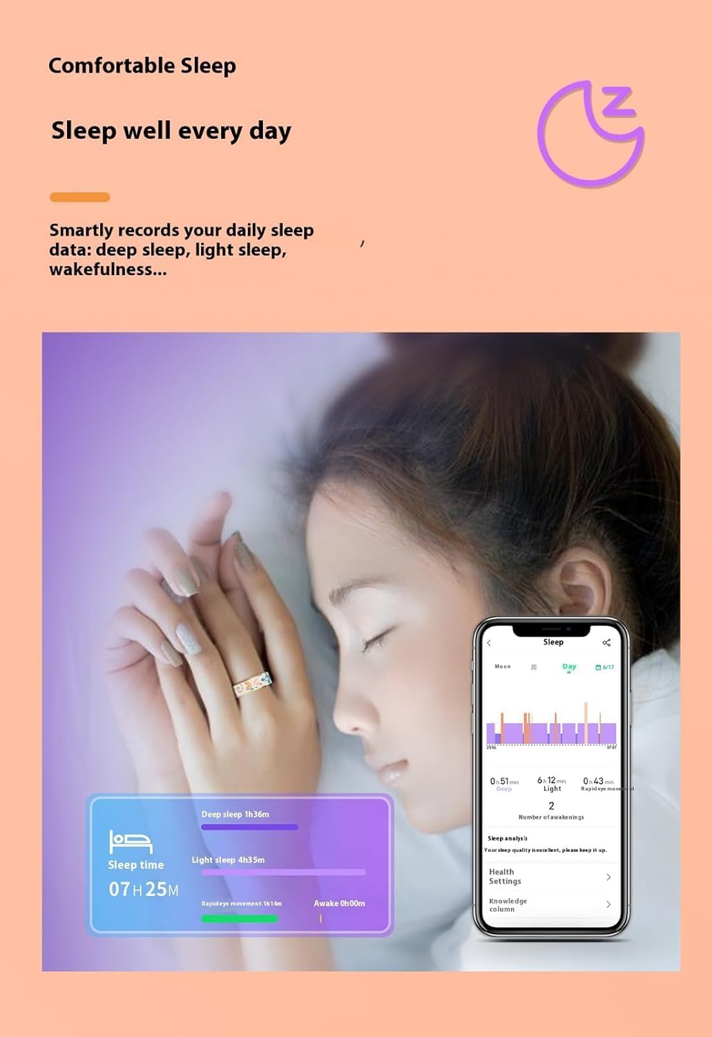 Smart Enamel Wellness Ring – Fitnesz és Alvás Követő iOS és Android számára – Aurina