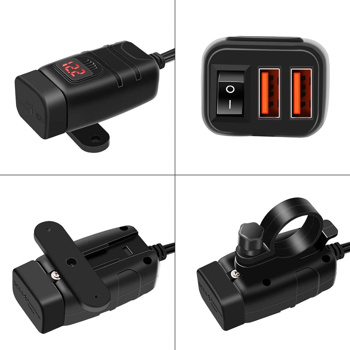 Motorkerékpár USB & Type-C Gyors Töltő Voltméterrel – Drayvik