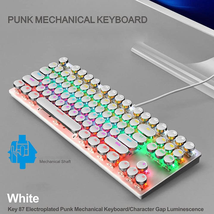 87 billentyűs mechanikus játékbillentyűzet RGB háttérvilágítással, kék kapcsolóval