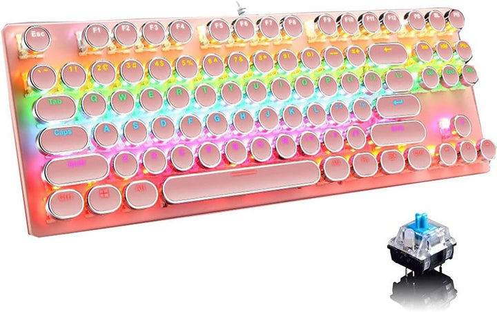 87 billentyűs mechanikus játékbillentyűzet RGB háttérvilágítással, kék kapcsolóval