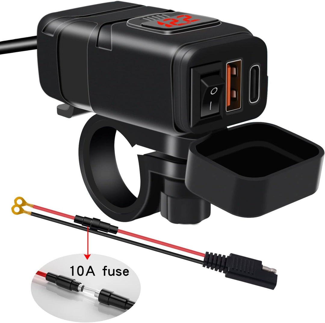 Motorkerékpár USB & Type-C Gyors Töltő Voltméterrel – Drayvik