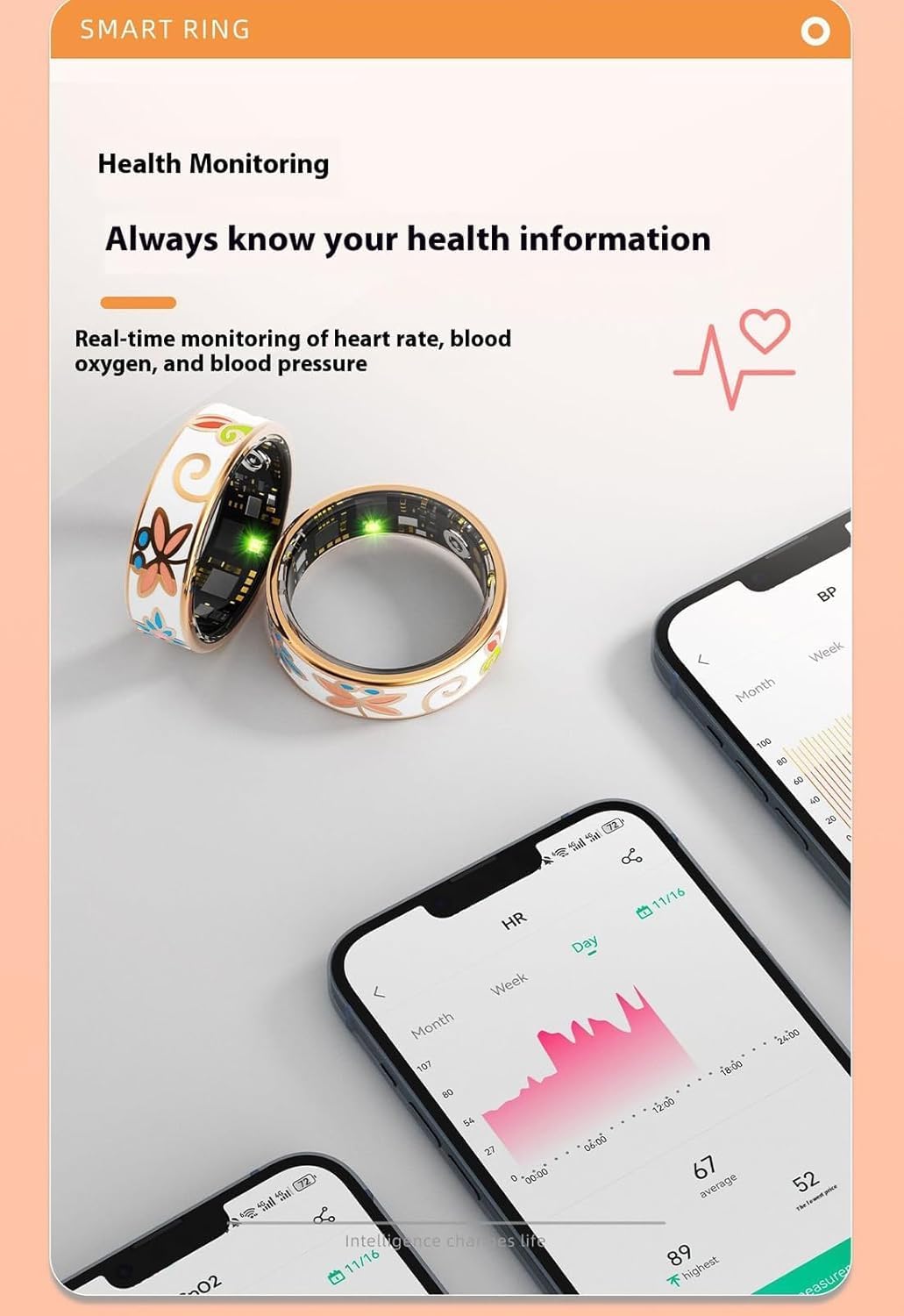 Smart Enamel Wellness Ring – Fitnesz és Alvás Követő iOS és Android számára – Aurina