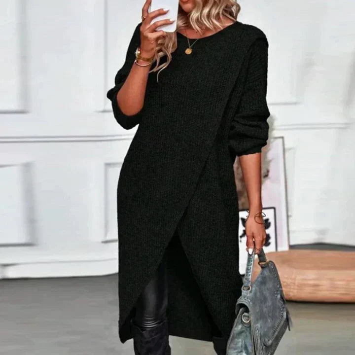 Női kötött ruha csavaró hatással – Maribelle Őszi bűvölet