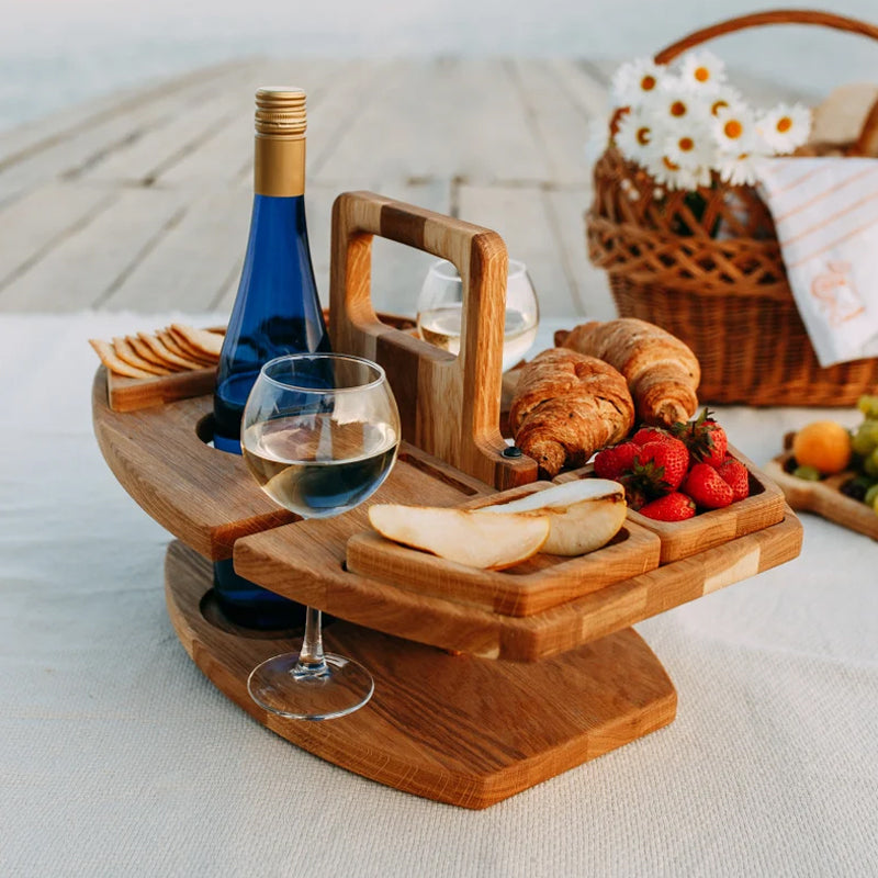 Hordozható Fa Piknikbor Asztal - WineNest
