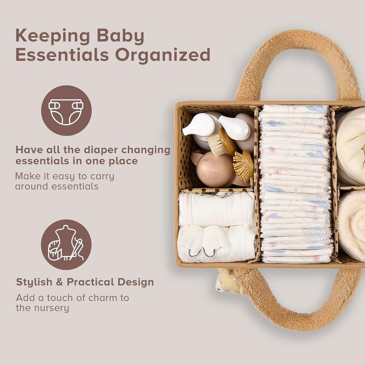 Baby Nappy Caddy Szervező – Plüss Sherpa Tároló Kosár Rekeszekkel – Elvoria