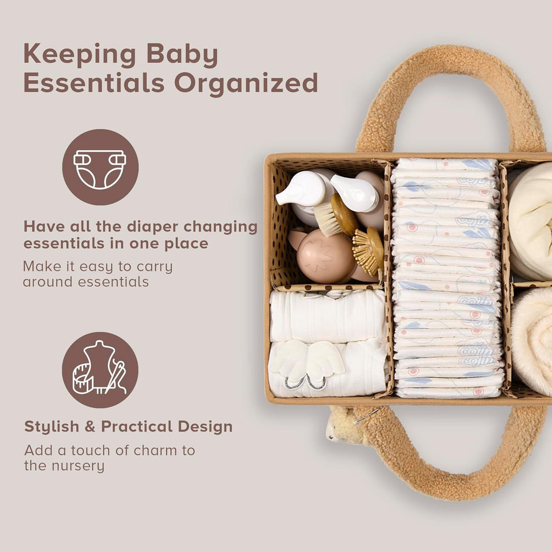 Baby Nappy Caddy Szervező – Plüss Sherpa Tároló Kosár Rekeszekkel – Elvoria