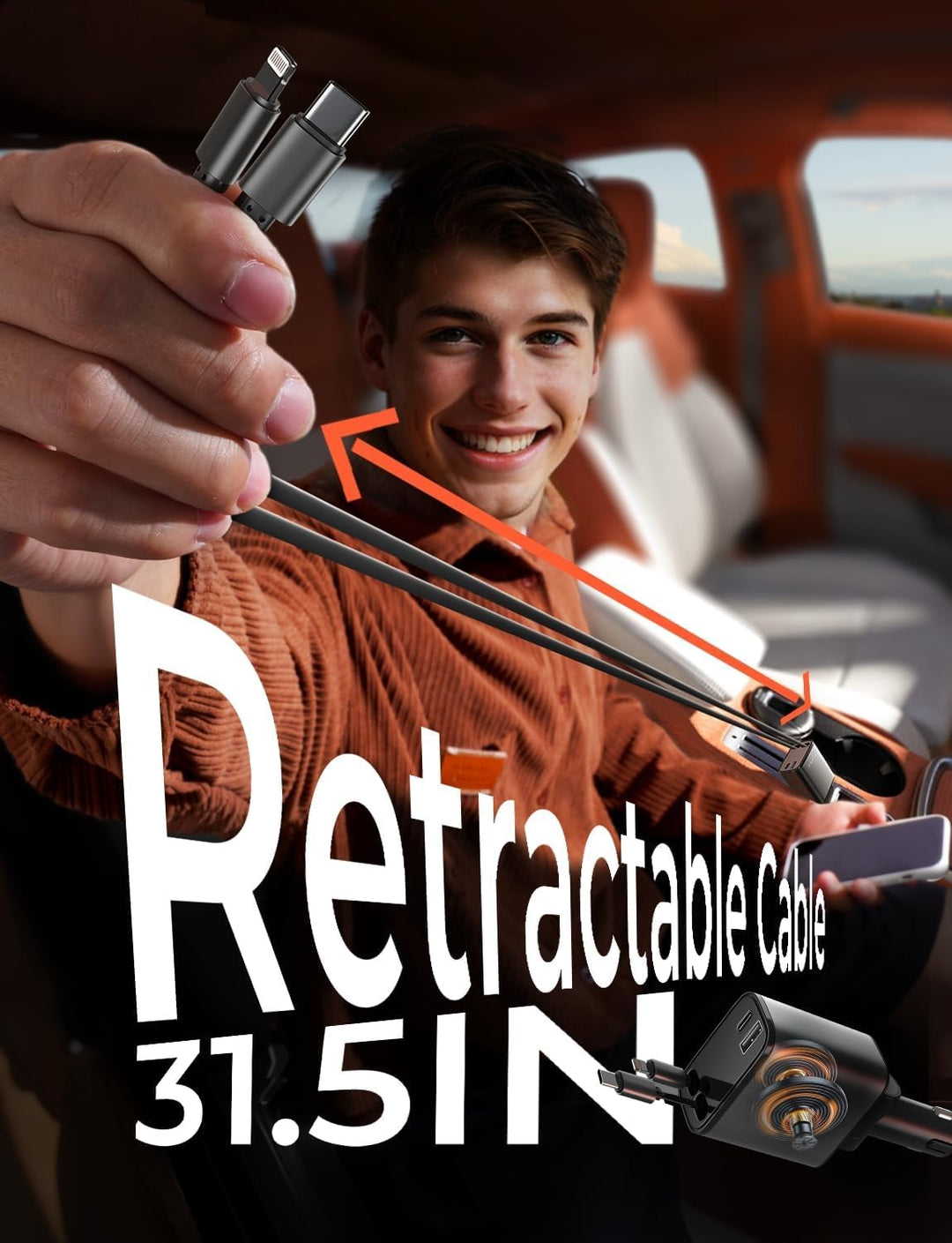 Kihúzható autótöltő 69W USB C