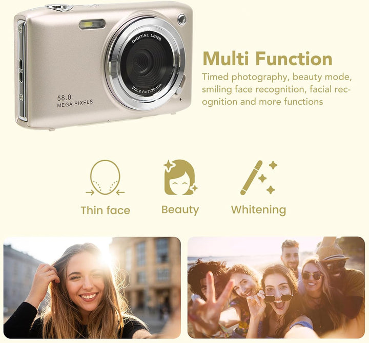 4K kompakt digitális fényképezőgép 58MP fényképekkel és 16x zoommal – Lumora