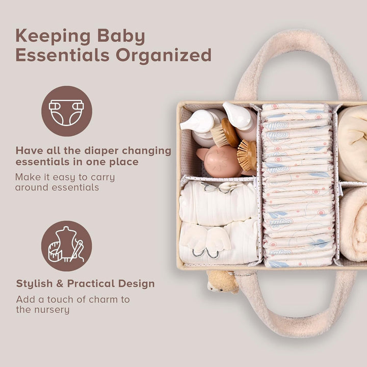 Baby Nappy Caddy Szervező – Plüss Sherpa Tároló Kosár Rekeszekkel – Elvoria