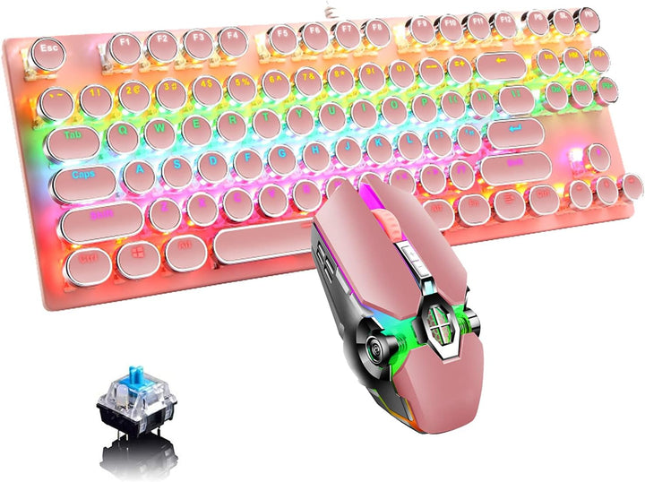 87 billentyűs mechanikus játékbillentyűzet RGB háttérvilágítással, kék kapcsolóval