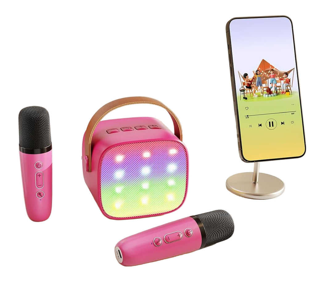 Hordozható Mini Karaoke Gépe Bluetooth Hangszóróval és 2 Vezeték nélküli Mikrofonnal – Veylo