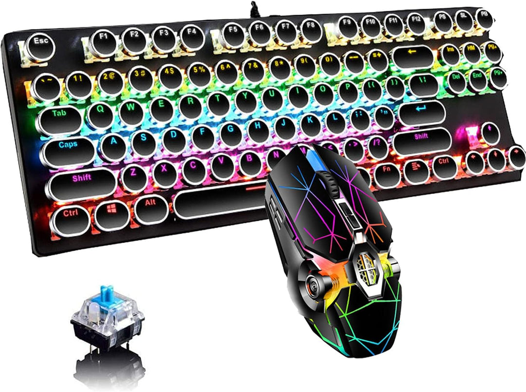 87 billentyűs mechanikus játékbillentyűzet RGB háttérvilágítással, kék kapcsolóval
