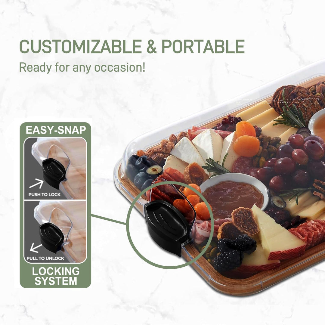 Bambusz Charcuterie Tálaló Tálca Zárható Átlátszó Fedővel – Savorya