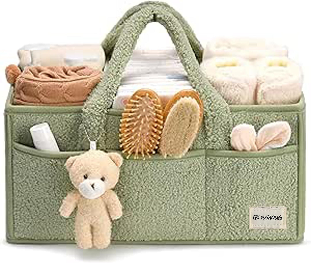 Baby Nappy Caddy Szervező – Plüss Sherpa Tároló Kosár Rekeszekkel – Elvoria