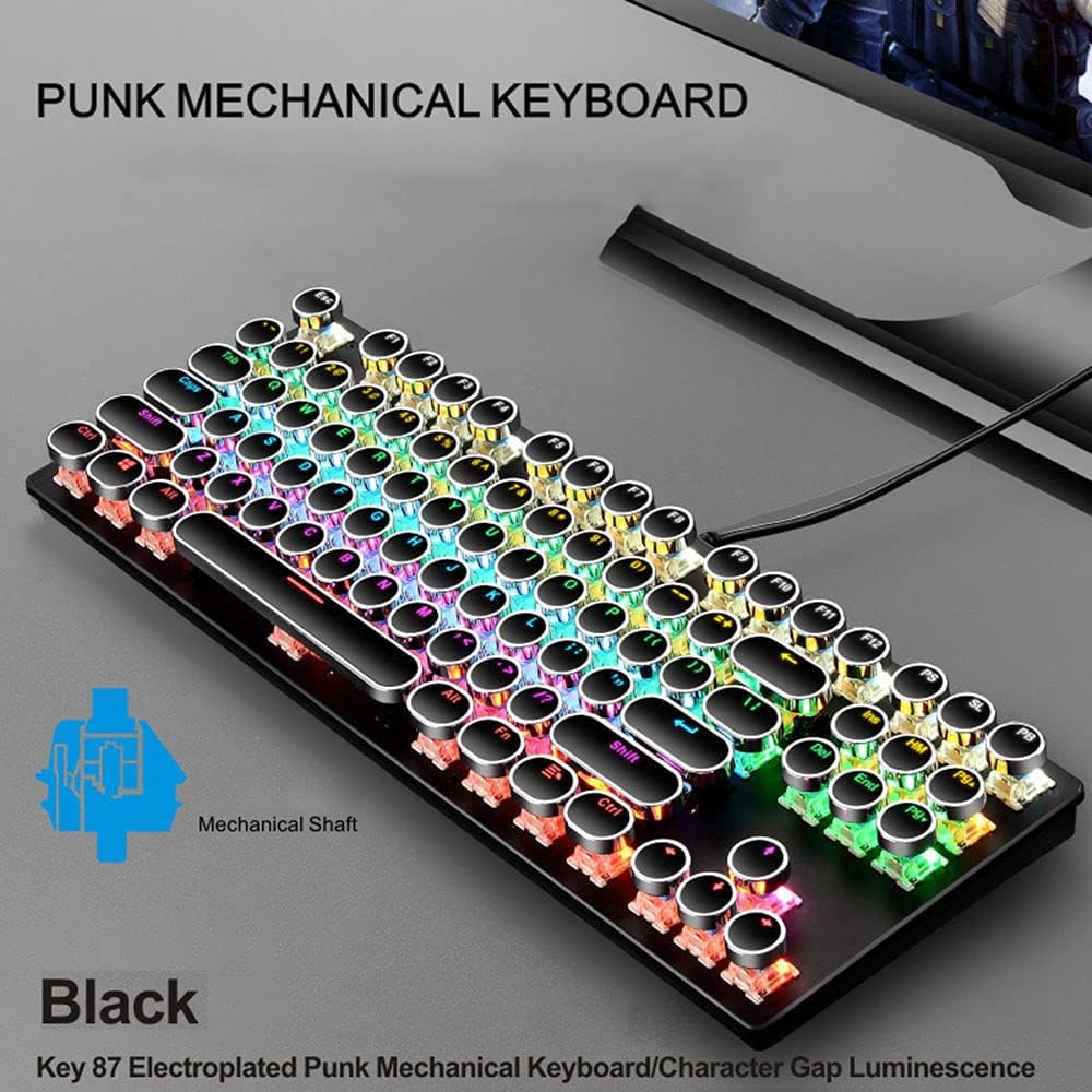 87 billentyűs mechanikus játékbillentyűzet RGB háttérvilágítással, kék kapcsolóval