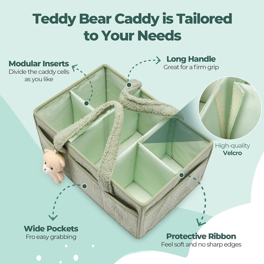 Baby Nappy Caddy Szervező – Plüss Sherpa Tároló Kosár Rekeszekkel – Elvoria