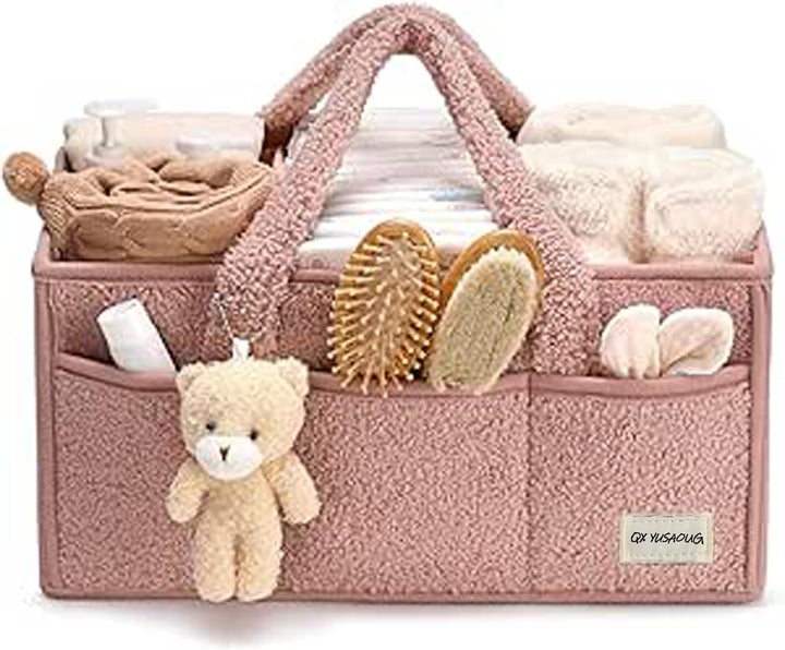 Baby Nappy Caddy Szervező – Plüss Sherpa Tároló Kosár Rekeszekkel – Elvoria