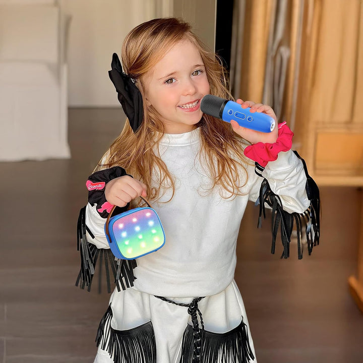 Hordozható Mini Karaoke Gépe Bluetooth Hangszóróval és 2 Vezeték nélküli Mikrofonnal – Veylo