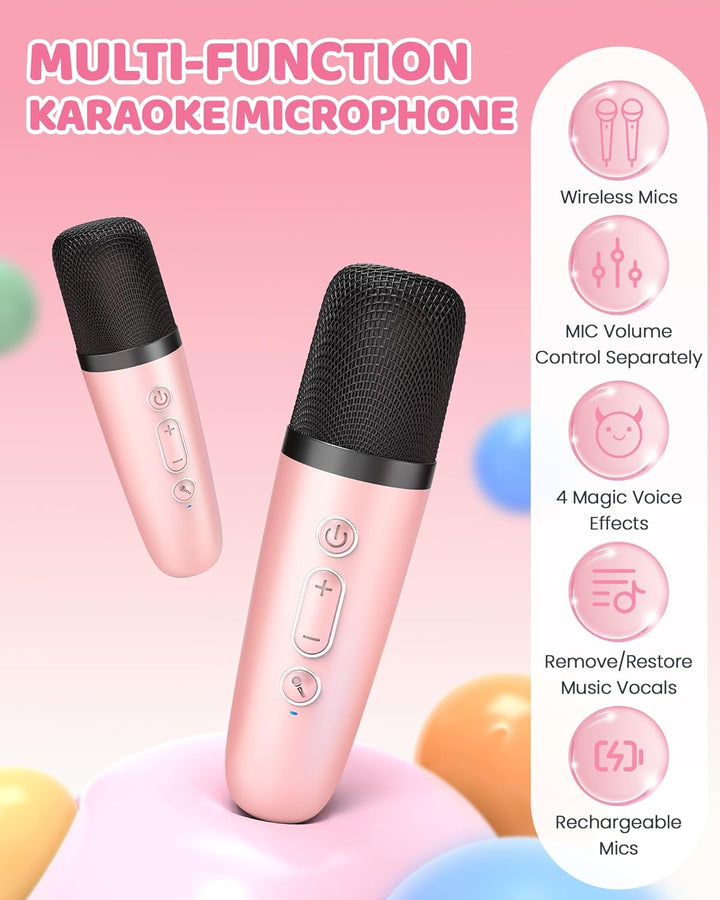 Hordozható Mini Karaoke Gépe Bluetooth Hangszóróval és 2 Vezeték nélküli Mikrofonnal – Veylo