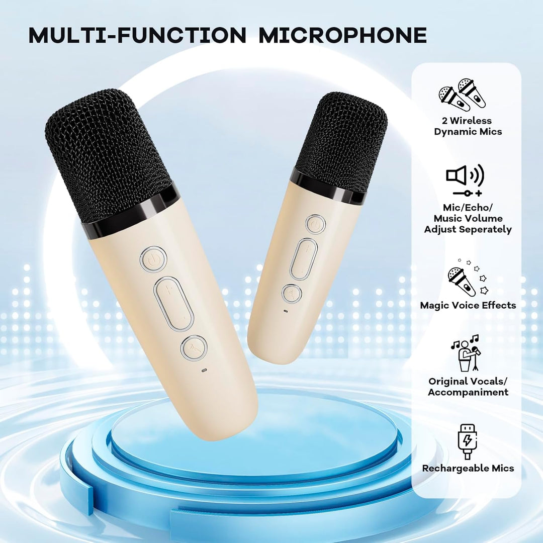 Hordozható Mini Karaoke Gépe Bluetooth Hangszóróval és 2 Vezeték nélküli Mikrofonnal – Veylo