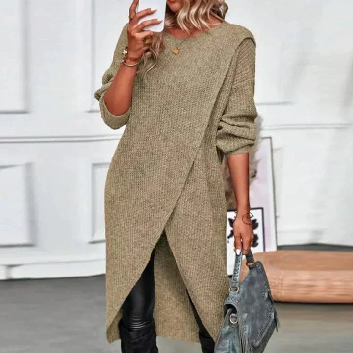 Női kötött ruha csavaró hatással – Maribelle Őszi bűvölet