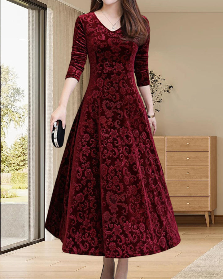 Hölgyek Midikleid A-vonalú fazonnal és V-kivágással – Amara