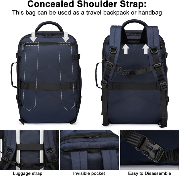 Bővíthető 45L–55L vízálló utazási hátizsák 18"-os laptop rekesszel