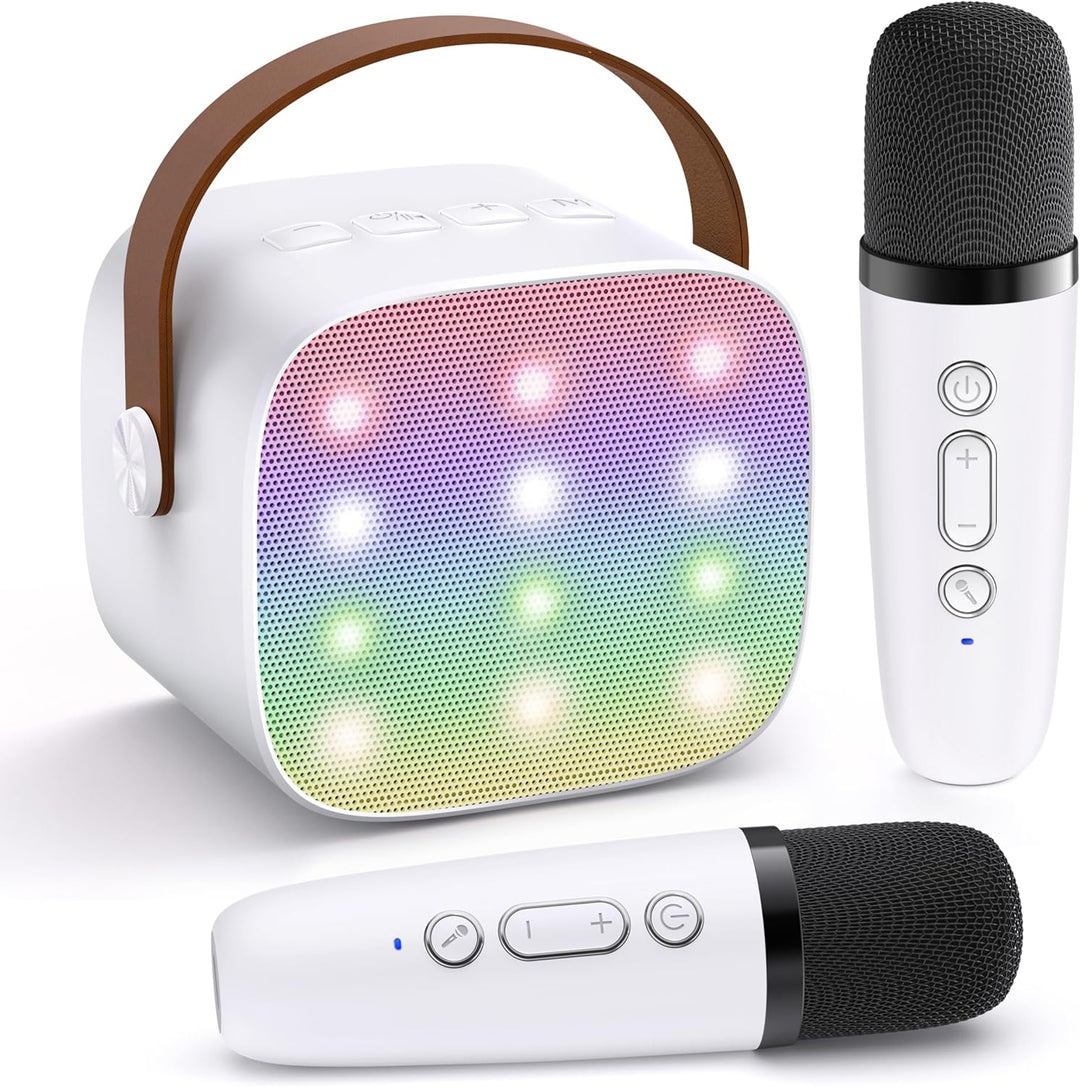 Hordozható Mini Karaoke Gépe Bluetooth Hangszóróval és 2 Vezeték nélküli Mikrofonnal – Veylo