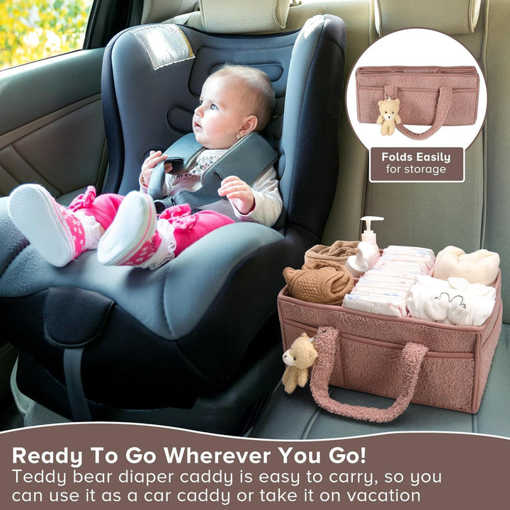 Baby Nappy Caddy Szervező – Plüss Sherpa Tároló Kosár Rekeszekkel – Elvoria